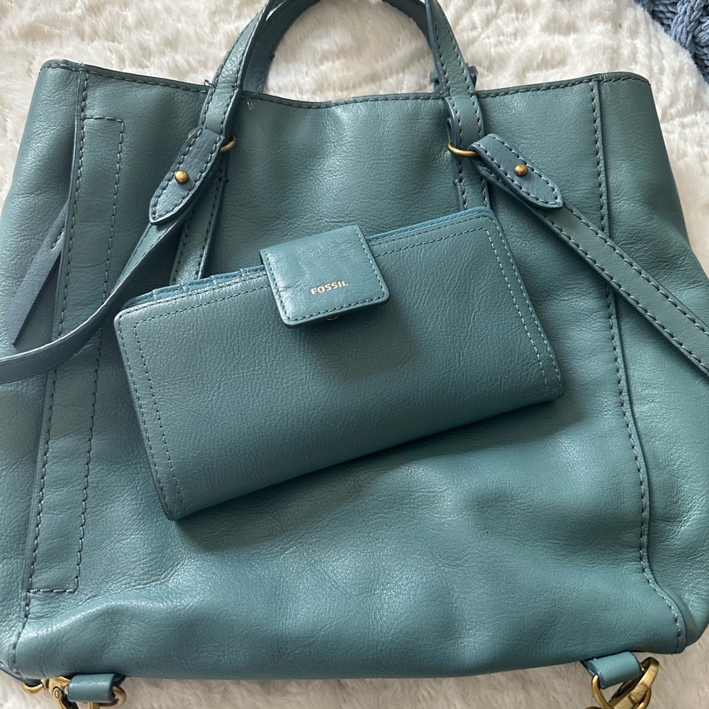 Fossil teal convertible purse backpack with wallet